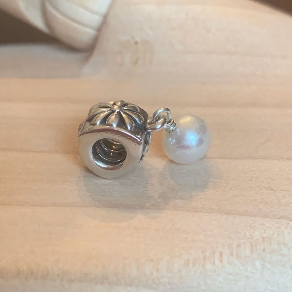 Pandora Flower Pearl Dangle Charm-Retired 790535P
